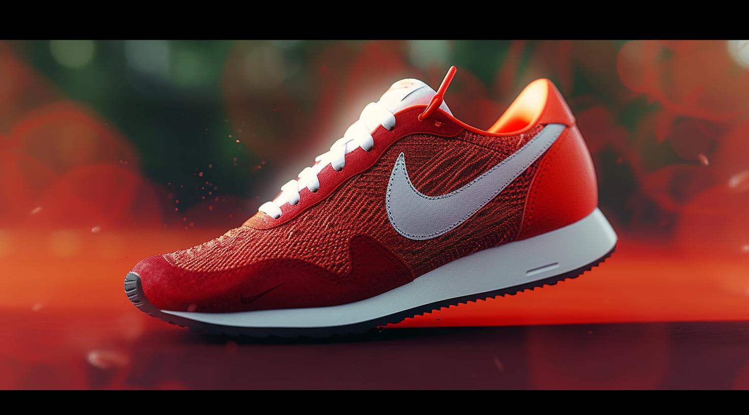 unpaired red Nike sneaker